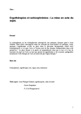 carte conceptuelle ergotherapie schizophrenie Book