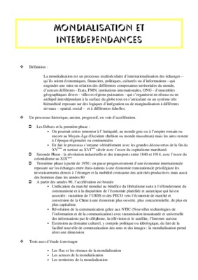 mondialisation et interdependances Book
