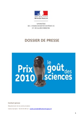 prix le gout des sciences Book