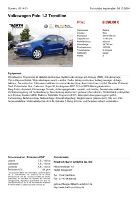 volkswagen nouvelle polo 1 4 ess 85 cv trendline Book