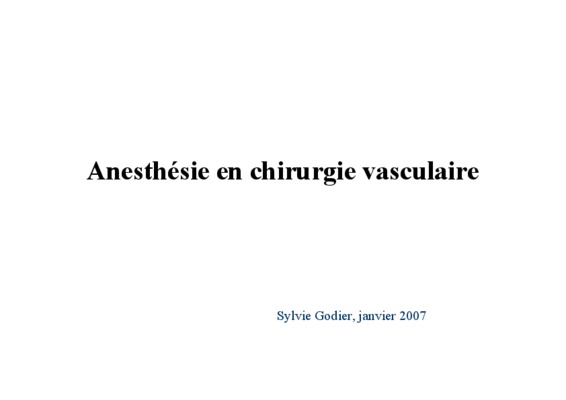 anesthesie pour chirurgie vasculaire Book
