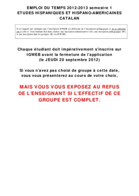 emploi du temps s1 seg 2012 2013 Book