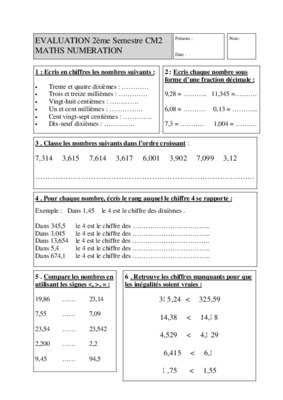 evaluation 2 eme semestre cm2 math numeration Book