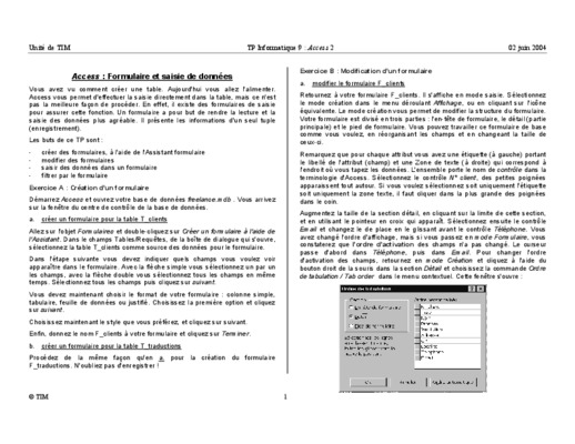 craetion formulaire access Book