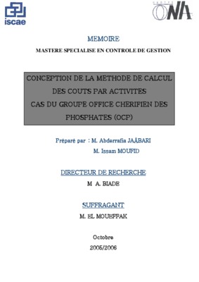 conception de la methode de calcul des couts memoire conception Book