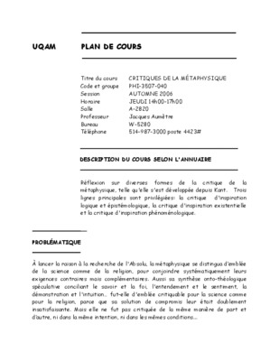 mtaphysique Book