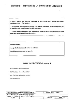 bep metiers sante et hygiene secteur 4 2005 Book