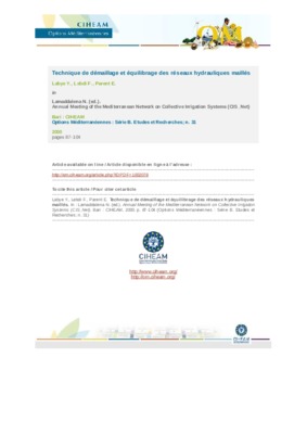 equilibrage des reseaux hydrauliques Book