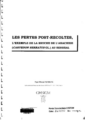impact des pertes post recoltes sur la securite alimentaire Book