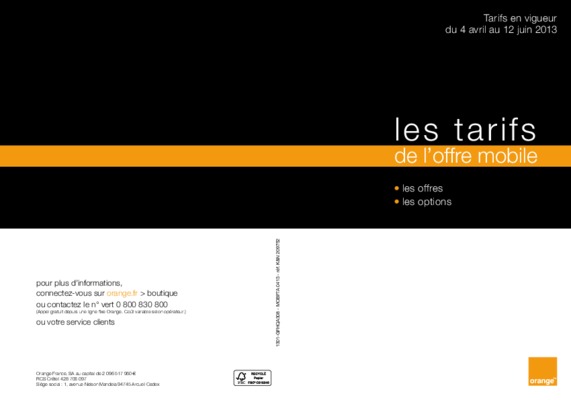 tarifs offres mobiles orange Book