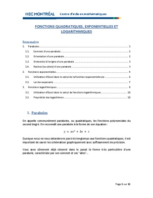 l_etude des fonctions quadratiques et exponentielles Book