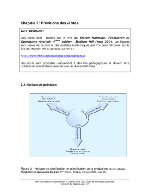 les previsions des ventes Book
