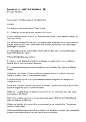 Sourate 45 : AL-JATHYA (L'AGENOUILLÉE)