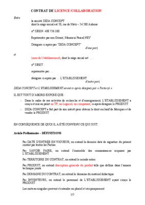 contrat de collaboration Book