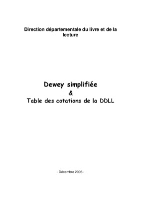 dewey simplifiee table des cotations de la ddll Book