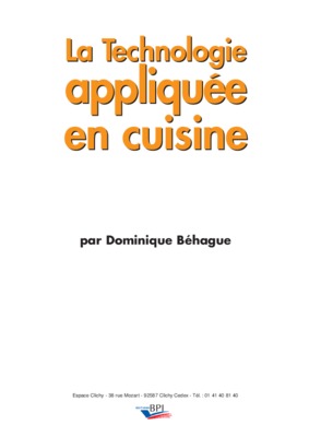 la tecnologie appliquee en cuisine Book