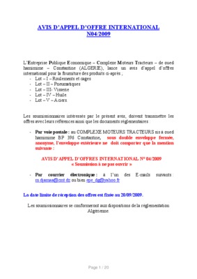 avis d appel d offre international algerie Book