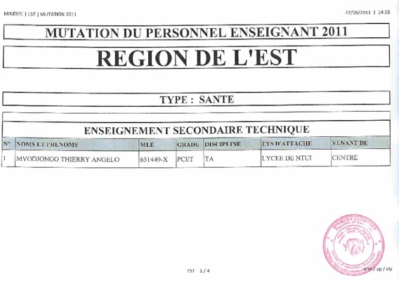 mutation au minesec en decembre en region Book