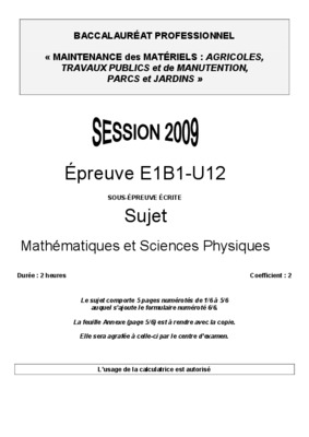 epreuve e1b1 u12 sujet mathematique Book