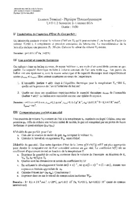 examen de la thermodynamique semestre 1 Book