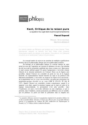 critique kant pure raison Book