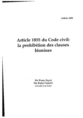 la protection en matiaire de clauses leonines Book