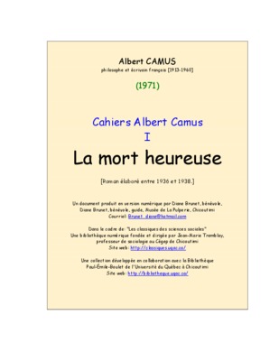 la mort heureuse Book