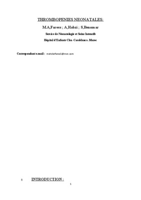 thrombopenies chez le nouveau ne Book