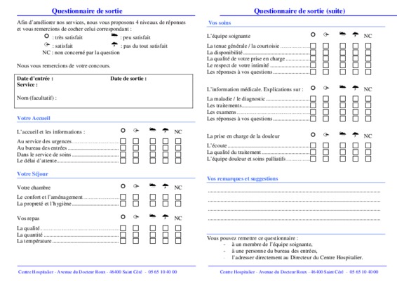 questionnaire de sortie Book
