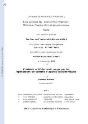 theorie de controle actif de bruit Book