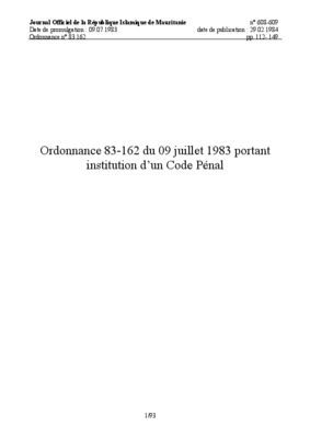 code penal de mauritanie Book