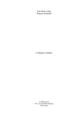 la banque mondiale jean pierre cling francois roubaud Book