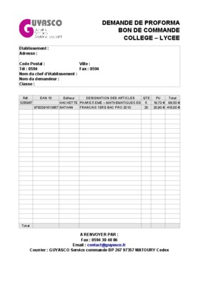 demande de proforma Book