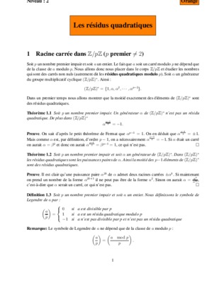 residus quadratiques Book