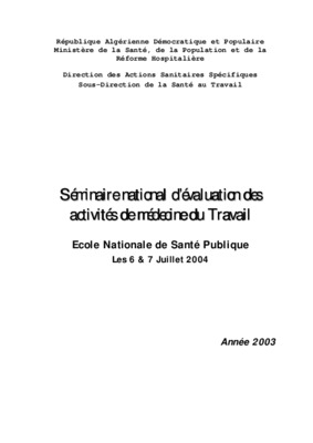algerie activites des service medecine travail Book
