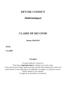 devoir commun corrige mathematiques seconde 2010 2011 Book