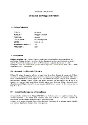 questionnaire lecture un secret grimbert Book