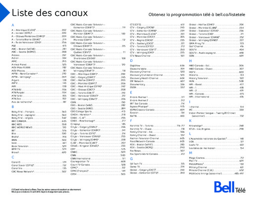 liste canaux bell Book