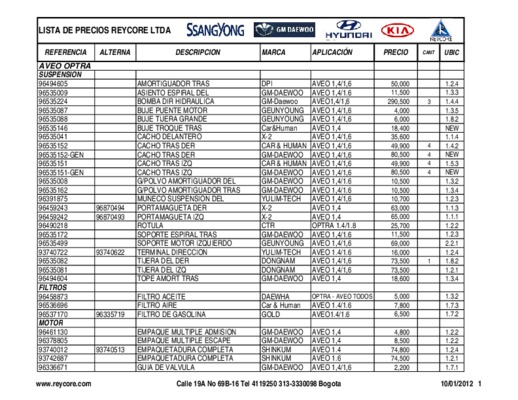 lista de precios mecanica aveo Book