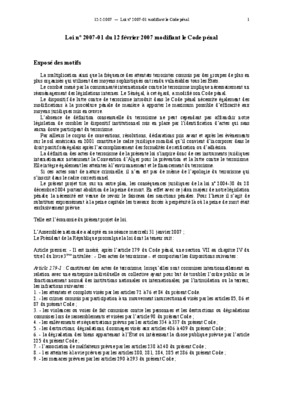loi n 2007 01 du 12 fevrier 2007 modifiant le code penal Book