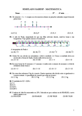 simulado de prova de matematica 7 ano Book
