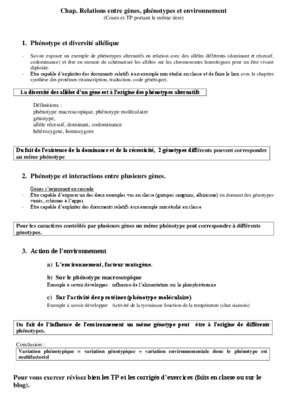 relation entre genes phenotypes et environnement 1ere es Book