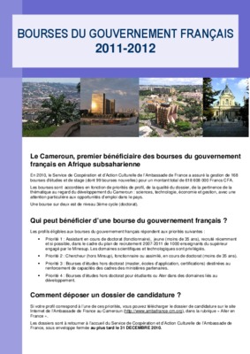liste bourse d_etude par le gouvernement francais 2011 2012 Book