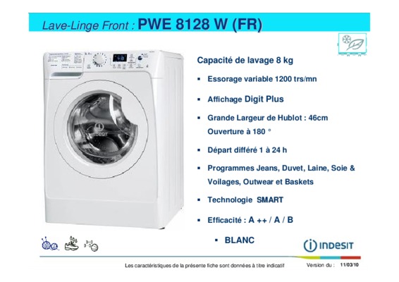 notice d_un lave linge indesit pwe 8128 w Book
