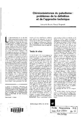 la chimioresistance vis a vis des anti paludiques Book