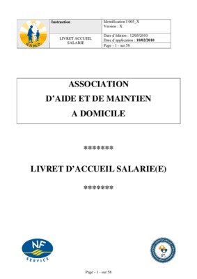 livret accueil salarie aide a domicile Book