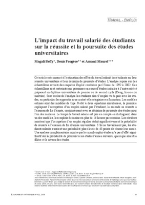 l_impact du travail salarie des etudiants sur la reussite et la poursuite des etudes universitaires Book
