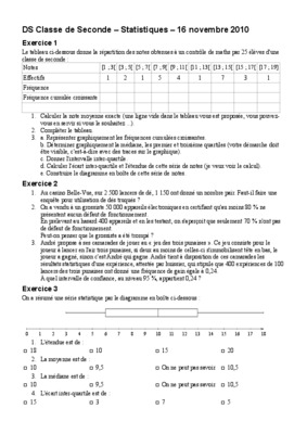 devoir maths seconde novembre 2010 statistiques Book