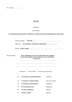 biosynthese de la patuline par penicillium expansum Book