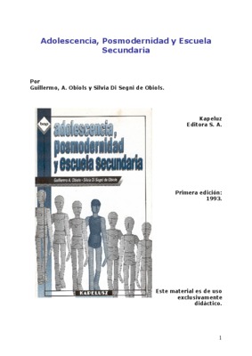 adolescencia posmodernidad y escuela secundaria Book